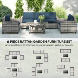 OUTSUNNY 5 Seater Wicker Outdoor Furniture Set for Balcony, Navy Blue in Light Grey - thumbnail 4
