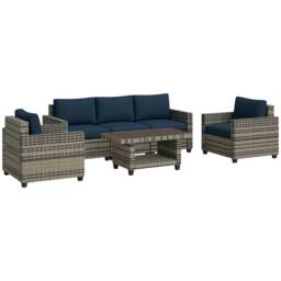 OUTSUNNY 5 Seater Wicker Outdoor Furniture Set for Balcony, Navy Blue in Light Grey - thumbnail 2