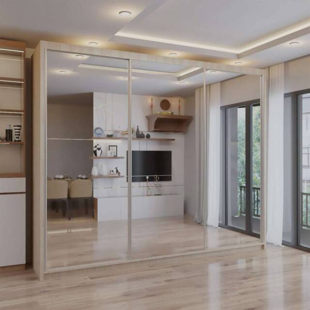 Sliding Wardrobes 4U Modern Triple Door Sliding Wardrobe W250cm x H217 x D62cm in Light Oak - image 1