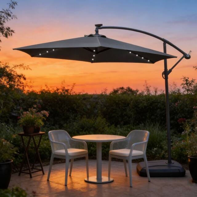 MIMO Hanging Cantilever Garden Parasol with LED Lights, Tilt & Crank in Grey - Size: 1 Pack - image 1