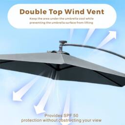 MIMO Hanging Cantilever Garden Parasol with LED Lights, Tilt & Crank in Grey - Size: 1 Pack - thumbnail 3