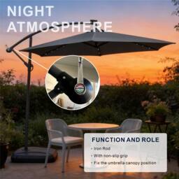 MIMO Hanging Cantilever Garden Parasol with LED Lights, Tilt & Crank in Grey - Size: 1 Pack - thumbnail 5