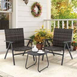 Costway 3PCS Patio Bistro Set Metal Frame Leisure Armchair & Table Set in Black - thumbnail 3
