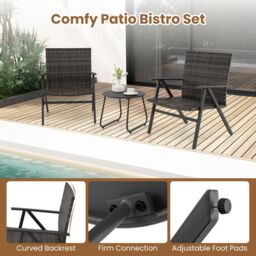 Costway 3PCS Patio Bistro Set Metal Frame Leisure Armchair & Table Set in Black - thumbnail 9