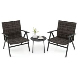 Costway 3PCS Patio Bistro Set Metal Frame Leisure Armchair & Table Set in Black - thumbnail 8
