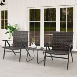 Costway 3PCS Patio Bistro Set Metal Frame Leisure Armchair & Table Set in Black - thumbnail 4