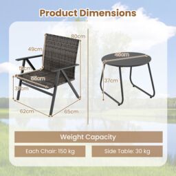 Costway 3PCS Patio Bistro Set Metal Frame Leisure Armchair & Table Set in Black - thumbnail 2