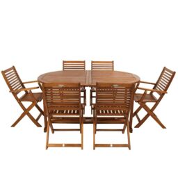 Charles Bentley Acacia Hardwood Furniture Set with Extendable Table & 6 Chai in Natural - thumbnail 2