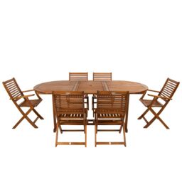 Charles Bentley Acacia Hardwood Furniture Set with Extendable Table & 6 Chai in Natural - thumbnail 4
