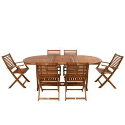 Charles Bentley Acacia Hardwood Furniture Set with Extendable Table & 6 Chai in Natural - thumbnail 3