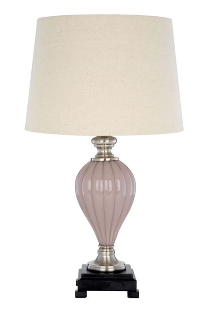 Orsina Pleated Glass Table Lamp, Tonal Pink & Natural Linen Shade, Stepped Iron Base Lamp for Bedside or Lounge - image 1