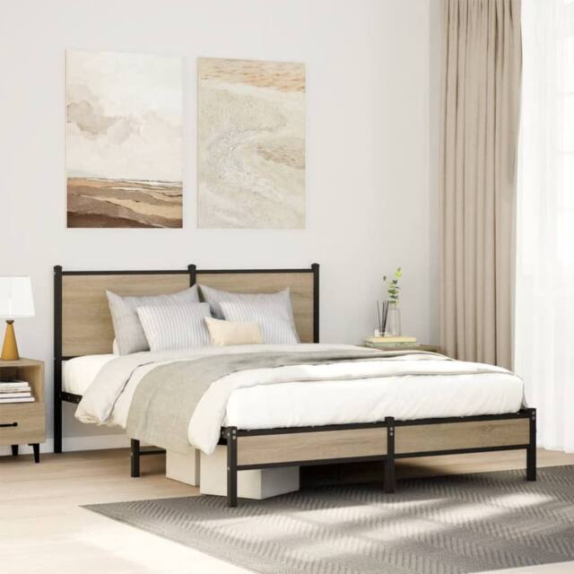 Berkfield Home Metal Bed Frame without Mattress Sonoma Oak 140x190 cm in Brown - image 1