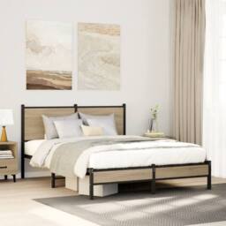 Berkfield Home Metal Bed Frame without Mattress Sonoma Oak 140x190 cm in Brown - thumbnail 1