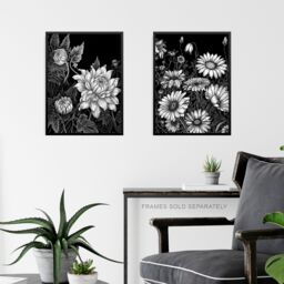 Artery8 Set of 3 Elegant Dahlia Daisy & Orchid Flowers Floral Black & White Striking Impact Artwork Unframed Wall Art Living Room Poster Prints Pack - thumbnail 6