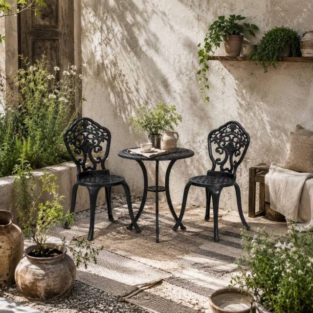 Wyld Haus Rirara 3 Piece Cast Aluminium Black Floral Bistro Set - image 1