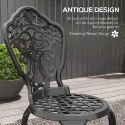 Wyld Haus Rirara 3 Piece Cast Aluminium Black Floral Bistro Set - thumbnail 4