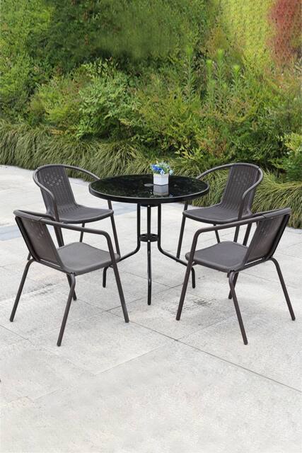 Living and Home Rattan Stacking Garden Chairs Set of 4 in Brown - image 1
