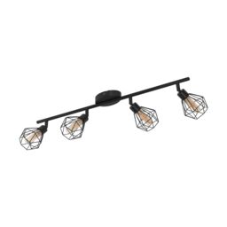 Loops Flush 4 Spots Ceiling Light Colour Black Shade Amber Glass Bulb G9 4x3W - thumbnail 1