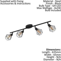 Loops Flush 4 Spots Ceiling Light Colour Black Shade Amber Glass Bulb G9 4x3W - thumbnail 2