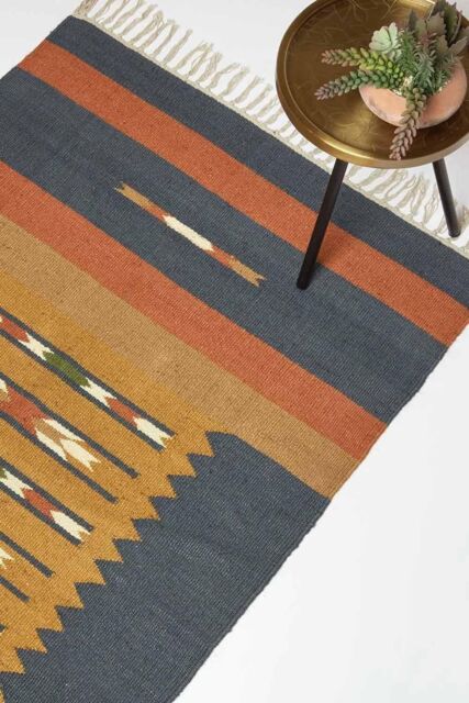 Homescapes Lundi Orange & Blue Kilim Cotton & Jute Rug - Size: 240 cm x 300 cm - image 1