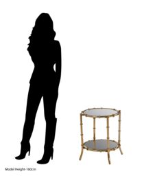 Orsina Gold-Finished Bamboo Side Table, Mirrored Top Small Table With Decorative Ring Clasps, Stylish Round Table in Gold - thumbnail 6