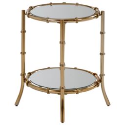 Orsina Gold-Finished Bamboo Side Table, Mirrored Top Small Table With Decorative Ring Clasps, Stylish Round Table in Gold - thumbnail 3