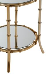 Orsina Gold-Finished Bamboo Side Table, Mirrored Top Small Table With Decorative Ring Clasps, Stylish Round Table in Gold - thumbnail 4
