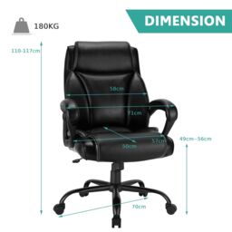 Costway Big & Tall Office Chair Ergonomic Leather Computer Chair w/ Rocking Backrest in Black - thumbnail 2