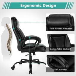 Costway Big & Tall Office Chair Ergonomic Leather Computer Chair w/ Rocking Backrest in Black - thumbnail 6