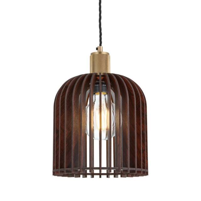 Industville Rift Slatted Wooden Small Cone Pendant Light - Dark in Metallic Gold - Size: Medium - image 1