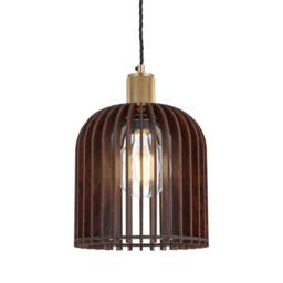 Industville Rift Slatted Wooden Small Cone Pendant Light - Dark in Metallic Gold - Size: Medium - thumbnail 1