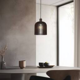 Industville Rift Slatted Wooden Small Cone Pendant Light - Dark in Metallic Gold - Size: Medium - thumbnail 2