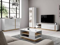 Vente-unique MURARI TV Stand - 2 Doors & 2 Shelves - With Leds - Gloss White and in Light Oak - thumbnail 8