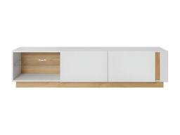 Vente-unique MURARI TV Stand - 2 Doors & 2 Shelves - With Leds - Gloss White and in Light Oak