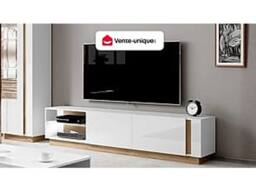 Vente-unique MURARI TV Stand - 2 Doors & 2 Shelves - With Leds - Gloss White and in Light Oak - thumbnail 4