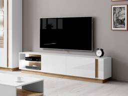 Vente-unique MURARI TV Stand - 2 Doors & 2 Shelves - With Leds - Gloss White and in Light Oak - thumbnail 3