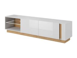 Vente-unique MURARI TV Stand - 2 Doors & 2 Shelves - With Leds - Gloss White and in Light Oak - thumbnail 7