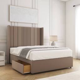 "BSSPOKE Charlotte Divan Bed Plush 54""Headboard 2Drawers Footend & No Mattress in Taupe - Size: Small Double" - thumbnail 1