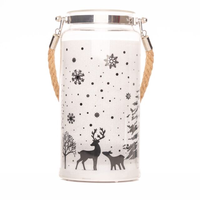 Shatchi 23cm Christmas Decorated Jar Table Winter Woodland Scene Lantern in Clear - image 1