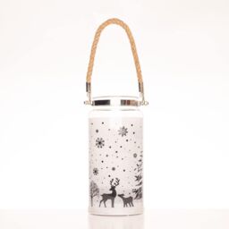 Shatchi 23cm Christmas Decorated Jar Table Winter Woodland Scene Lantern in Clear - thumbnail 4