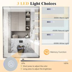 Costway Bathroom Led Vanity Mirror Dimmable Vanity Wall Mirror w/3 Colors Lights in Silver - thumbnail 4