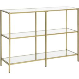 VASAGLE Console Coffee Table with 3 Glass Shelves Steel Frame Modern in Gold - thumbnail 7