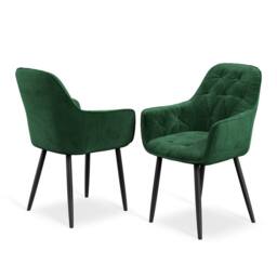 More4Homes Arlo Oak Table Top W Black Legs + Anika Velvet Dining Chair Set Of 4 in Green - thumbnail 3