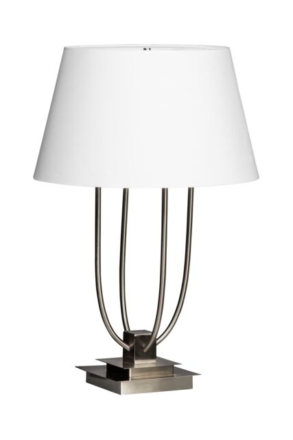 Orsina Satin Nickel Finish Table Lamp With Tapered White Shade, Lamp With Four Upward Curving Arms, Bedside Lamp - image 1