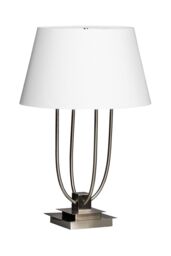 Orsina Satin Nickel Finish Table Lamp With Tapered White Shade, Lamp With Four Upward Curving Arms, Bedside Lamp - thumbnail 1