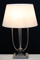Orsina Satin Nickel Finish Table Lamp With Tapered White Shade, Lamp With Four Upward Curving Arms, Bedside Lamp - thumbnail 2