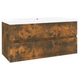 Berkfield Home Sink Cabinet with Built-in Basin Smoked Oak Engineered Wood in Brown - thumbnail 4