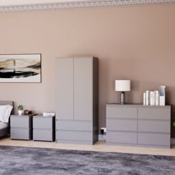 Home Discount Vida Designs Denver 4Pc Bedroom Set(2 Bedside, 6 Drawer Chest, Wardrobe) in Grey - thumbnail 1