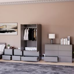 Home Discount Vida Designs Denver 4Pc Bedroom Set(2 Bedside, 6 Drawer Chest, Wardrobe) in Grey - thumbnail 5