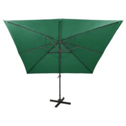 Berkfield Home Cantilever Umbrella with Pole & LED Lights Green 300 cm - thumbnail 4